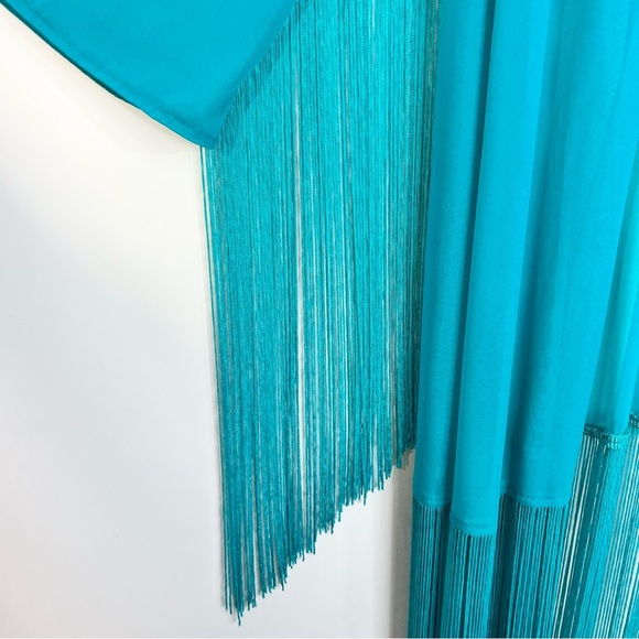 Cocos Fortune teal boho fringe kimono open front long cardigan duster jacke - Picture 12 of 16